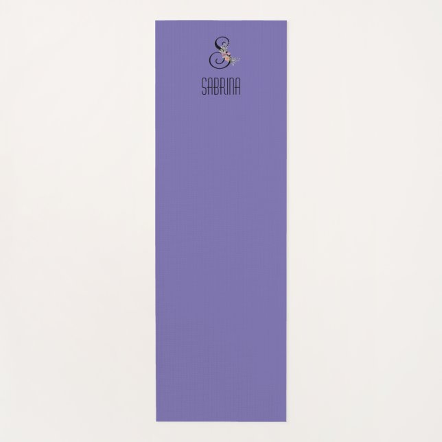 Tapis De Yoga Monogramme initiale aquarelle fleur lavande (Devant)