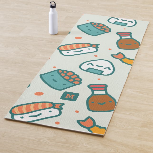 Tapis De Yoga Monogramme Kawaii Cute Japonais Sushi Motif (En situation)