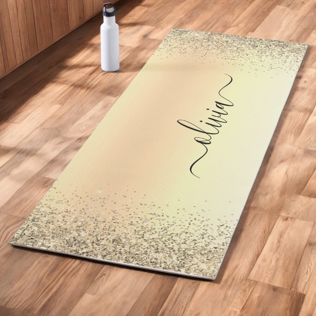 Tapis De Yoga Monogramme métallisé pailleté or Nom Glamour (Créateur téléchargé)