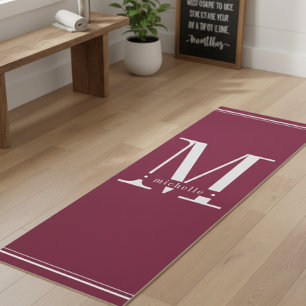 Tapis De Yoga Monogramme minimal noir bordeaux et blanc