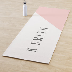 Tapis De Yoga Monogramme minimaliste géométrique blanche et rose