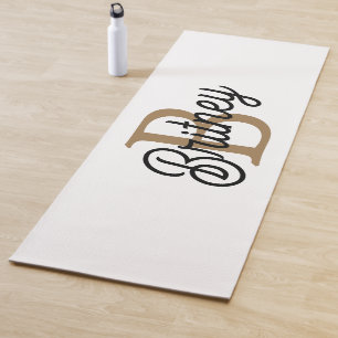 Tapis De Yoga Monogramme moderne élégant Nom Black Gold Script