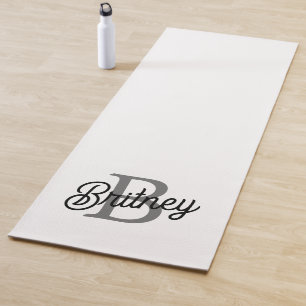 Tapis De Yoga Monogramme moderne élégant Nom noir Gris noir Scri