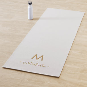 Tapis De Yoga Monogramme Moderne Gris Clair Écriture Dorée