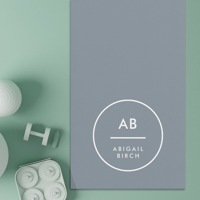 Tapis De Yoga Monogramme Moderne Minimale Gris Bleu Dusky (Créateur téléchargé)