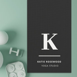 Tapis De Yoga Monogramme moderne minimaliste noir et blanc