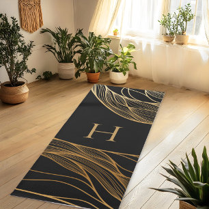 Tapis De Yoga Monogramme Moderne Or et Noir
