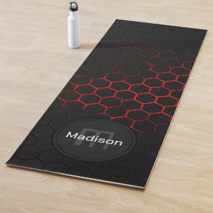 Tapis De Yoga Monogramme motif de géométrie de nid d'abeille rou