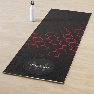 Tapis De Yoga Monogramme motif de géométrie de nid d'abeille rou
