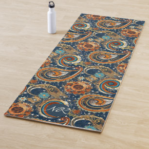 Tapis De Yoga Monogramme Motif de la marine Blue Gold Celestial