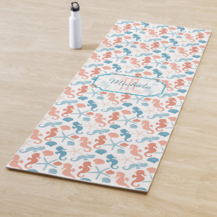 Tapis De Yoga Monogramme Nautique Bleu Tangérine
