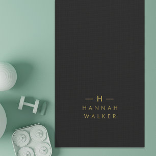 Tapis De Yoga Monogramme Noir   Élégant minimaliste moderne