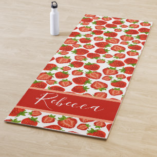 Tapis de Yoga Monogramme Nom Fraises Rouges