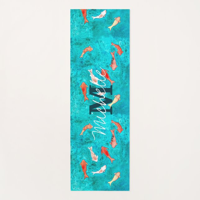 Tapis De Yoga Monogramme personnalisé Koi Fish Pond (Devant)