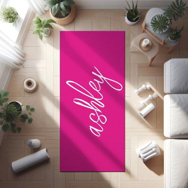 Tapis De Yoga Monogramme personnalisé rose chaud (Créateur téléchargé)