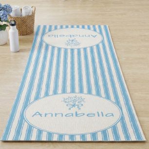 Tapis De Yoga Monogramme Prépa Rayure Bleue Blanche Fantaisiste