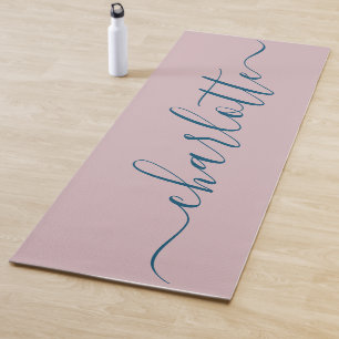 Tapis De Yoga Monogramme rose et bleu simple élégant