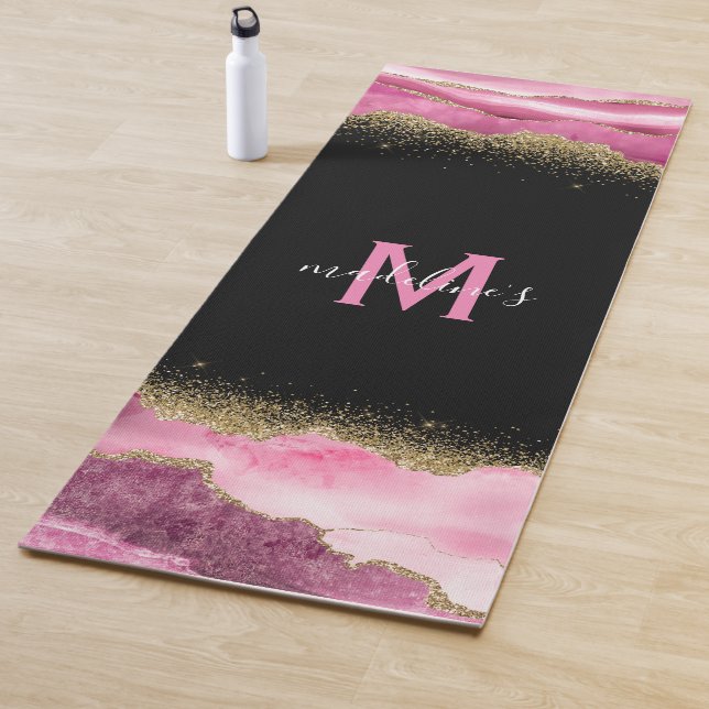 Tapis De Yoga Monogramme rose Géode Agate Gold Parties scintilla (En situation)