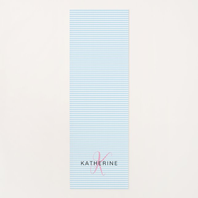 Tapis De Yoga Monogramme Rose Rayure Bleue Prépa (Devant)