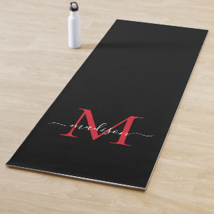 Tapis De Yoga Monogramme rouge bordeaux noir Élégante Feminine