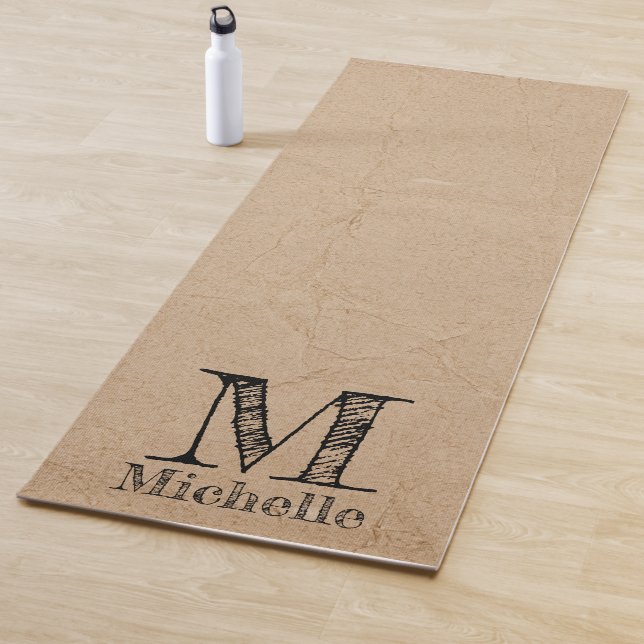 Tapis De Yoga Monogramme Rustique Kraft papier Brown Look (En situation)