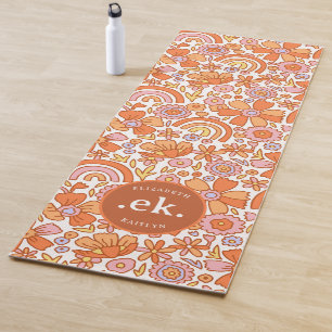 Tapis De Yoga Monogramme super Retro Orange Florals