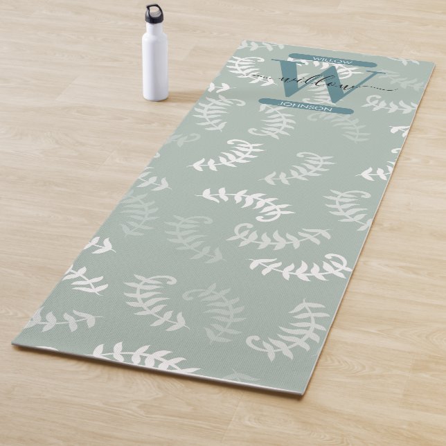 Tapis De Yoga Monogramme turquoise vert Feuille (En situation)