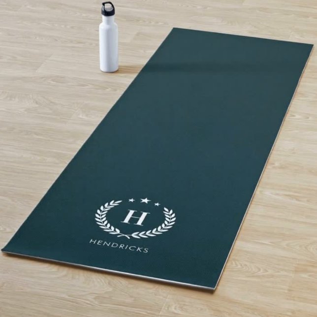 Tapis de Yoga Monogramme Vert Foncé Élégant Modern (Créateur téléchargé)