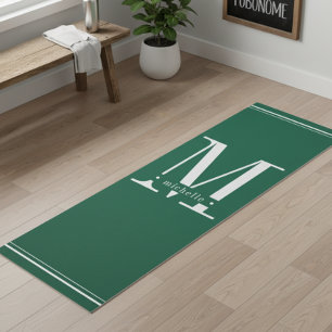 Tapis De Yoga Monogramme vert foncé et blanc minimal