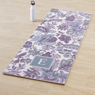 Tapis De Yoga Monogramme Vintage floral de Boho pourpre