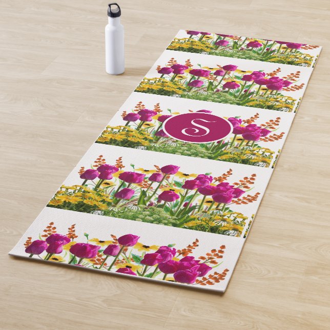 Tapis De Yoga Monogramme Yoga Mat rose et jaune Floral (En situation)