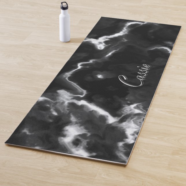 Tapis De Yoga Monographie en marbre noir classique couleur gris  (En situation)