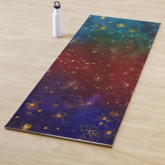 Tapis De Yoga Moody Ombre | Psychedélique Grunge Gold Stardust (En situation)
