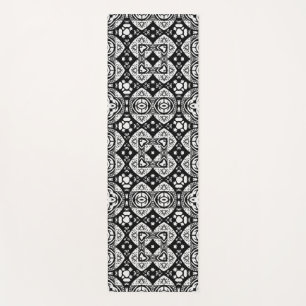 Tapis De Yoga Mosaïque arabesque Motif Carrelage noir et blanc