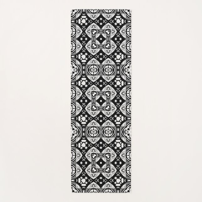 Tapis De Yoga Mosaïque arabesque Motif Carrelage noir et blanc (Devant)