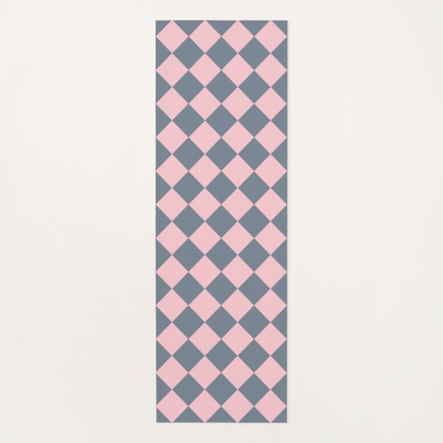 Tapis De Yoga Motif à carreaux diamant gris rose  (Devant)