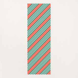 Tapis De Yoga Motif à cinq bandes vert et blanc avec corail