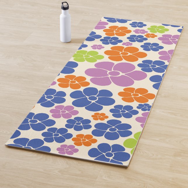 Tapis De Yoga Motif à fleurs - Bleu, Orange, Violet, Vert (En situation)