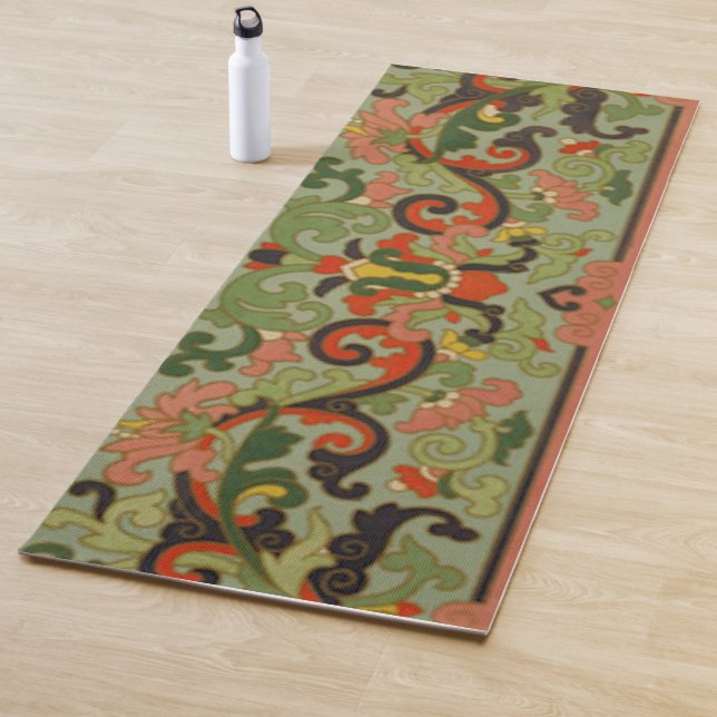 Tapis De Yoga Motif Abstrait chinois d'antiquité vert olive (En situation)