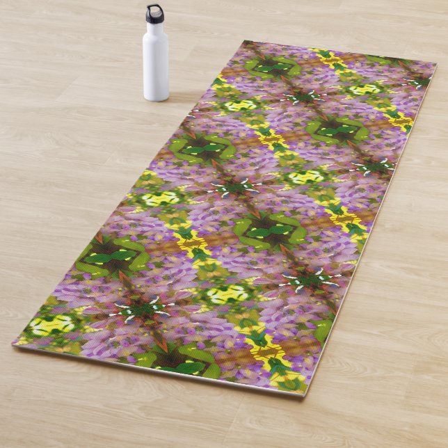 Tapis De Yoga Motif Abstrait de fleurs de glycine violette (En situation)