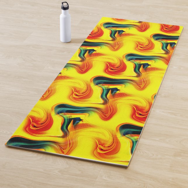 Tapis De Yoga Motif Abstrait Jaune Et Vert (En situation)