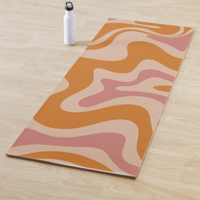 Tapis De Yoga Motif Abstrait Orange Rose rétro (En situation)