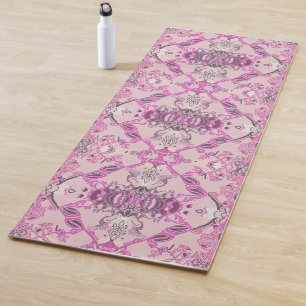 Tapis De Yoga Motif baroque élégant dans les tons roses