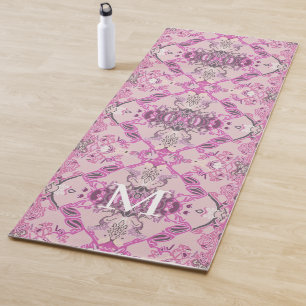 Tapis De Yoga Motif baroque monogramme élégant dans les tons ros