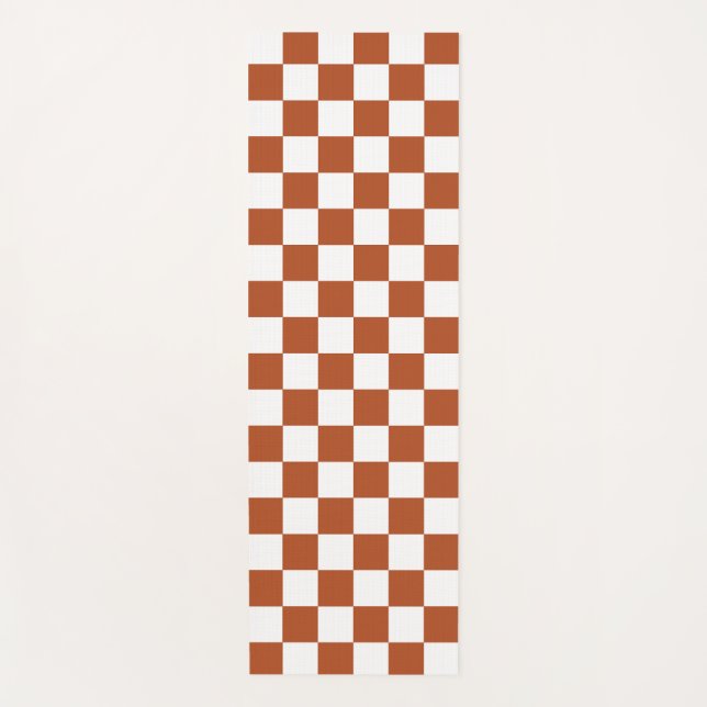 Tapis De Yoga Motif Brown blanc À damiers chèque (Devant)
