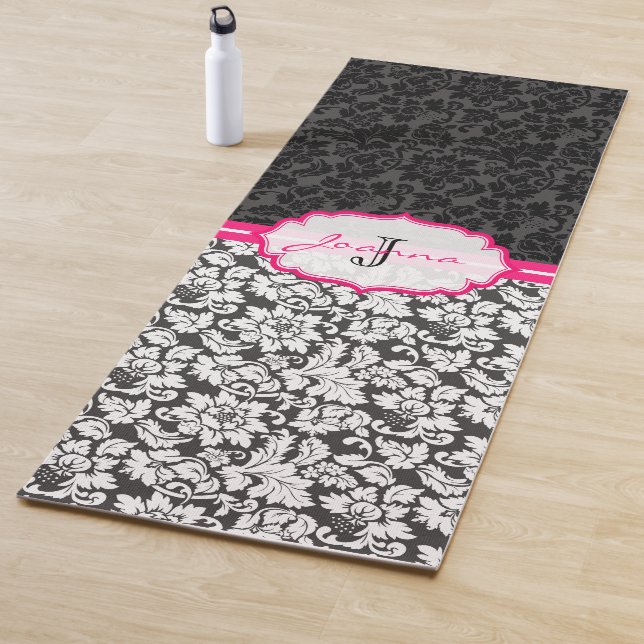 Tapis De Yoga Motif Damas Noir Et Blanc (En situation)