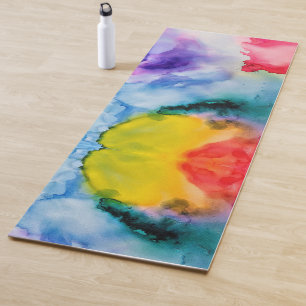 Tapis De Yoga Motif d'aquarelle arc-en-ciel dynamique