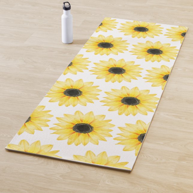Tapis De Yoga Motif d'aquarelle de tournesol jaune (En situation)