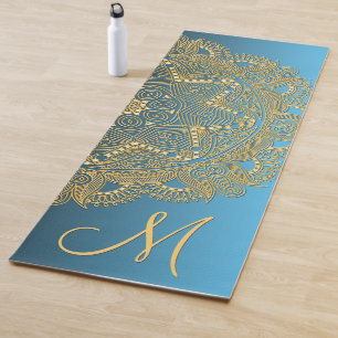 Tapis De Yoga Motif D'Art Mandala D'Or Personnalisé Sur Ciel Ble
