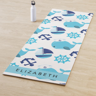 Tapis De Yoga Motif De Baleines, Baleines Bleues, Votre Nom